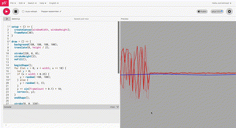 Then I increased the wave density. The red lines became more crowded and faster.