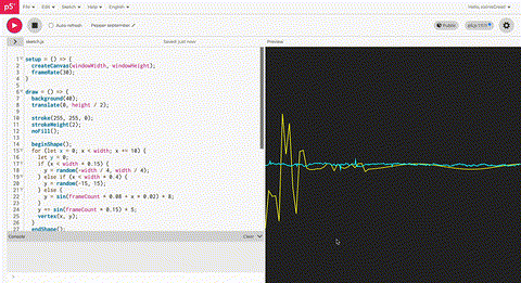 I added a second line and changed the background to black. I used yellow and green lines with different speeds and heights.