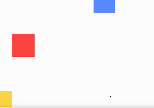 Each time I press a key, a coloured square appears in a random place on the canvas, so the shapes slowly build up into layered patterns.