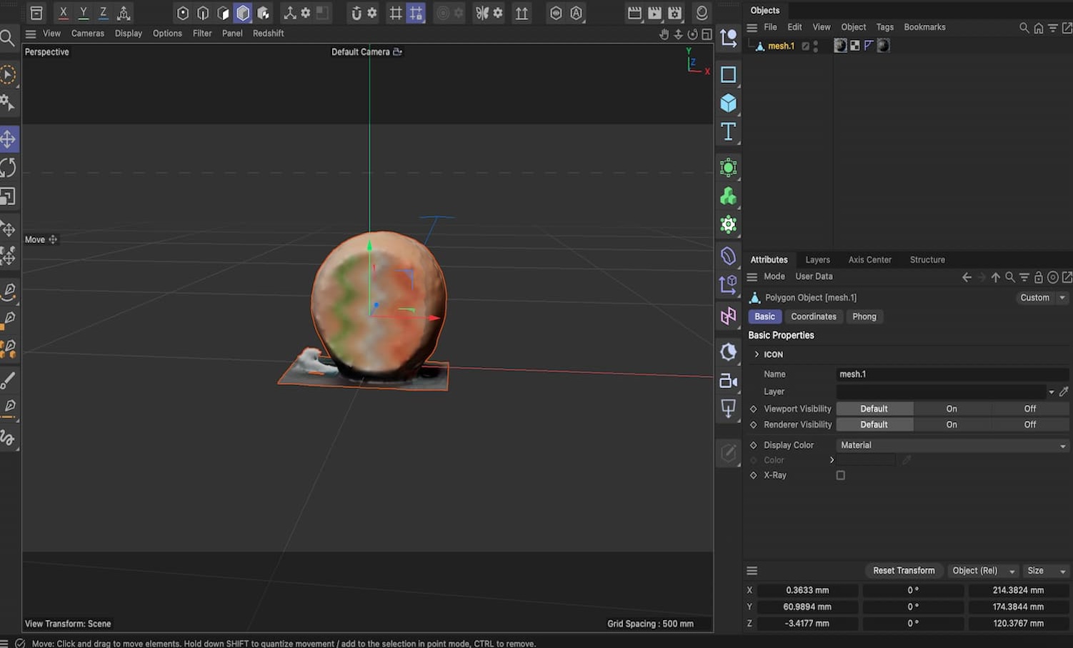 To clean up the yoyo model mesh, I first exported it as an OBJ file and opened it in Cinema 4D to do that.